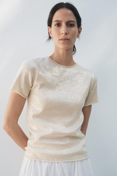 SEQUINNED KNIT TOP - Vanilla by Zara
