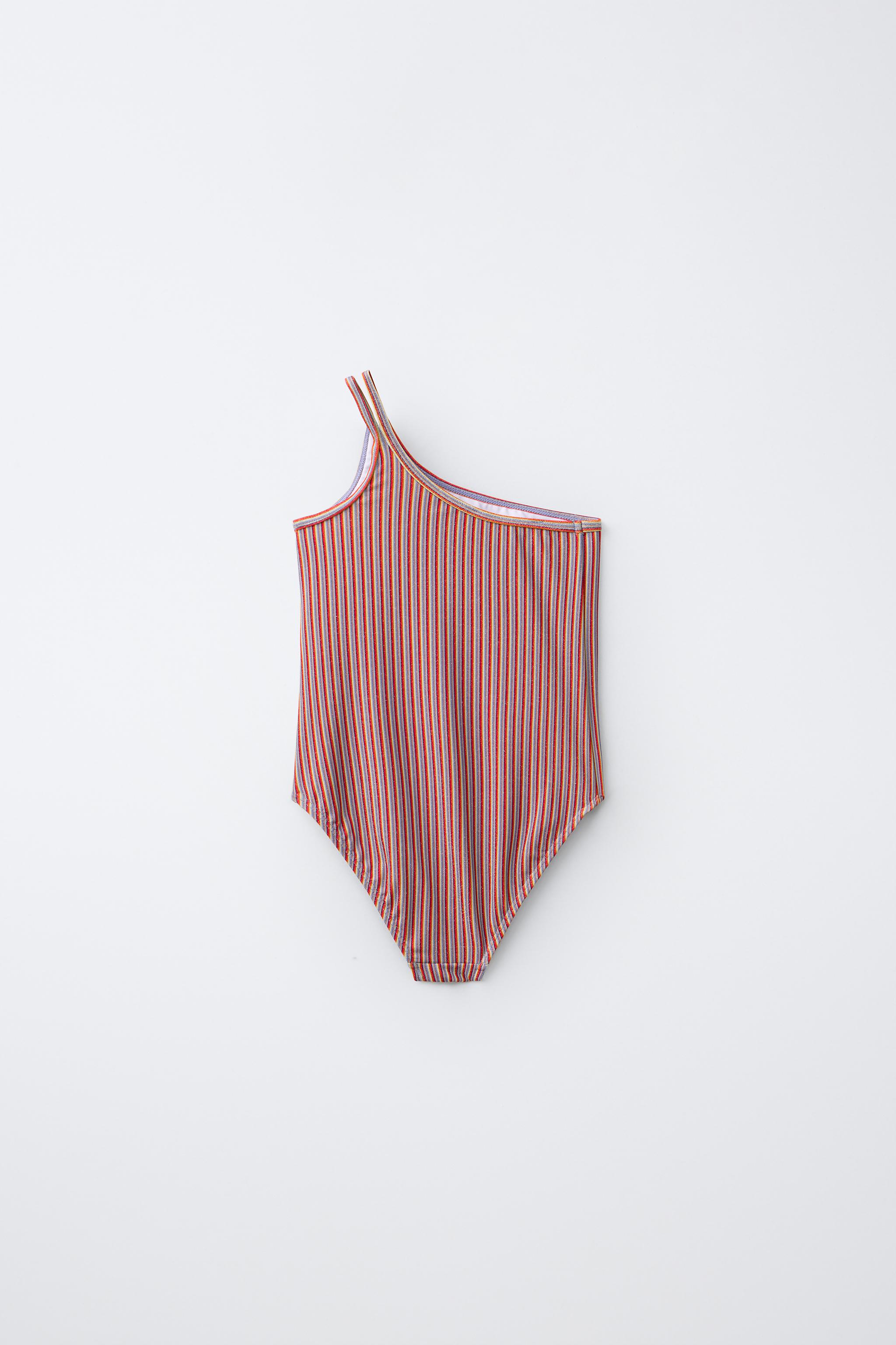 6-14 YEARS / SHINY STRIPED ASYMMETRIC SWIMSUIT