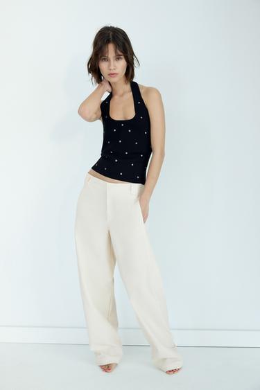 Zara PANTS WITH BELT LOOPS - Ecru