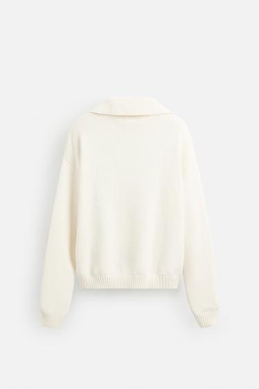 V-NECK KNITTED POLO SHIRT - Ecru by Zara - Image 8