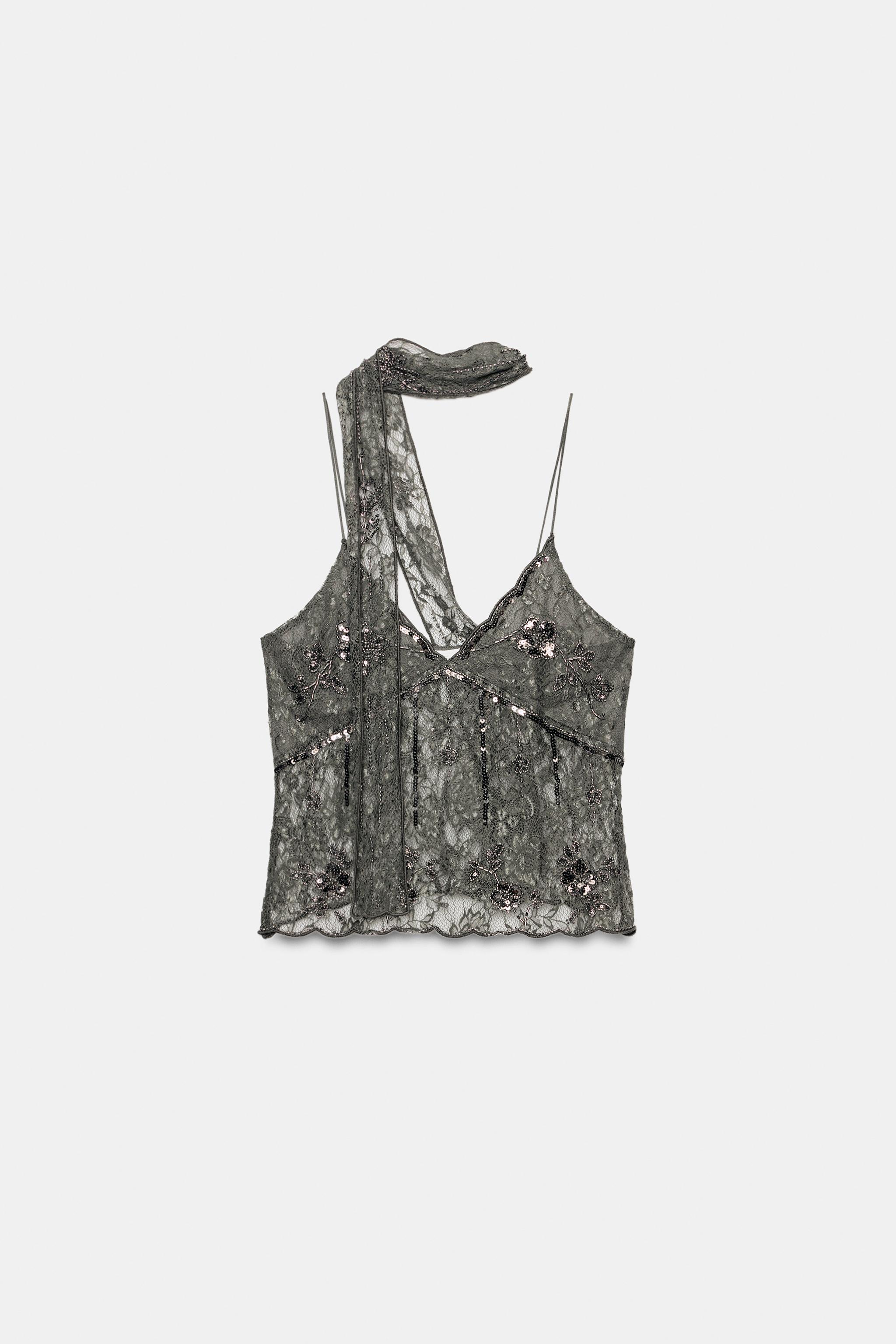 EMBROIDERED LACE TOP WITH SCARF