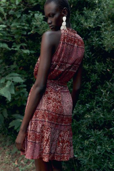 PATCHWORK PRINT MINI DRESS WITH BELT - Fuchsia by Zara - Image 4