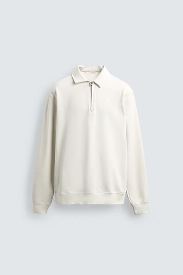 SWEATSHIRT MIT POLO-REISSVERSCHLUSS - Cremefarben von Zara