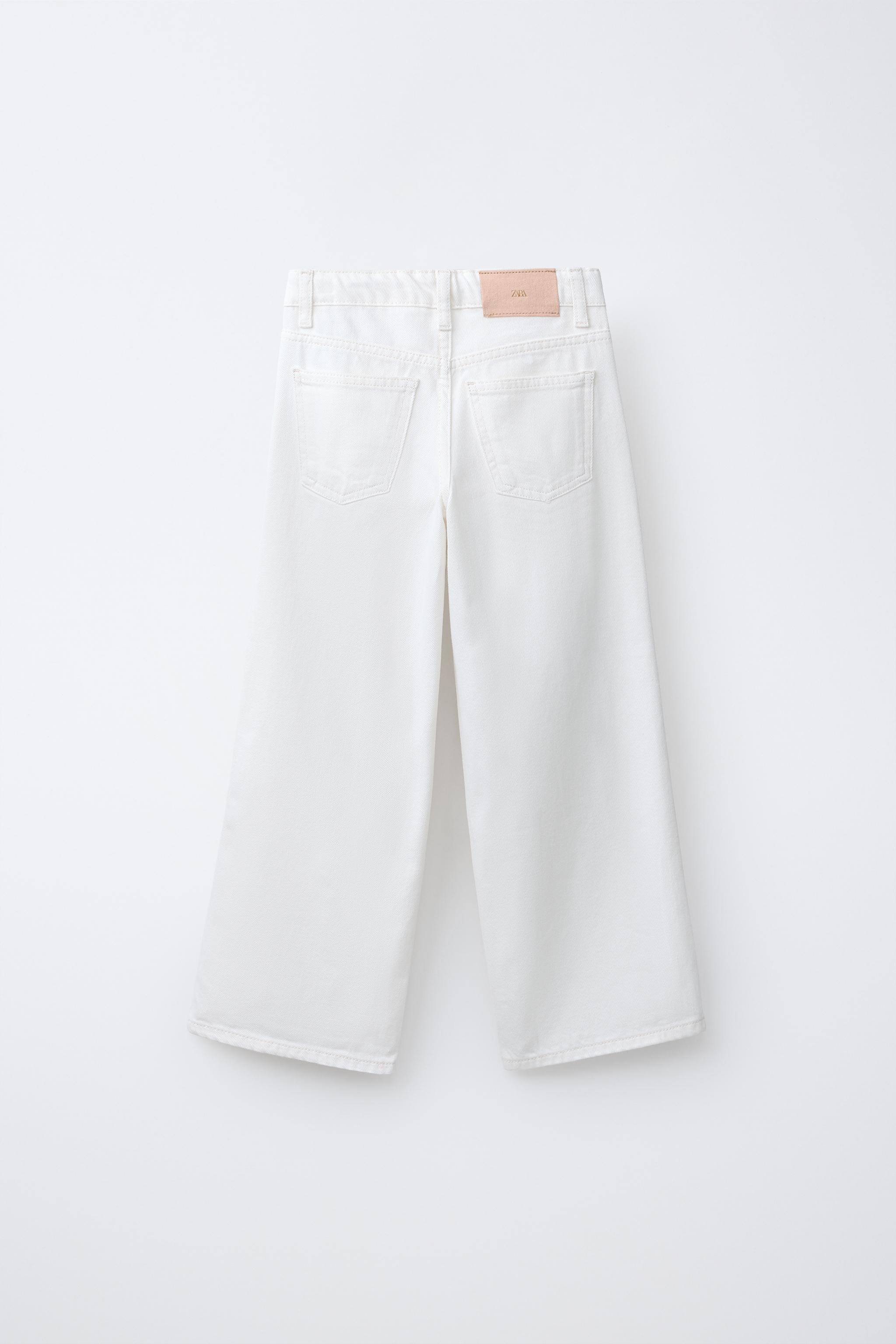 CROCHET FLORAL WIDE LEG JEANS - White | ZARA Canada