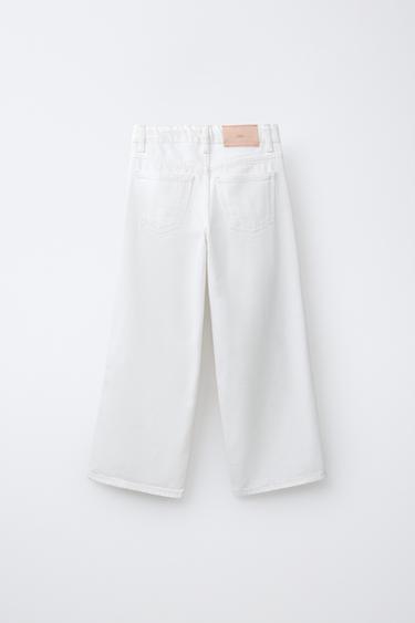 WIDE-LEG JEANS WITH CROCHET FLOWERS - White by Zara - Image 1
