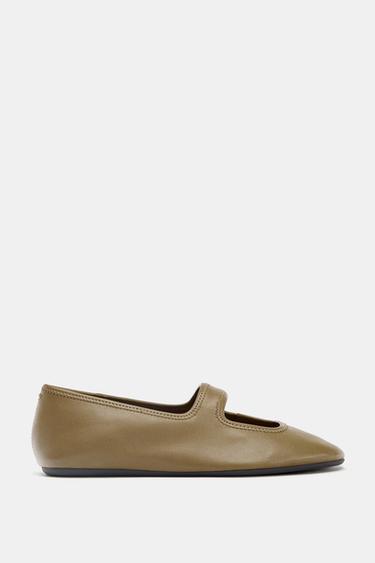 SOFT STRAP BALLERINAS - Khaki Green by Zara