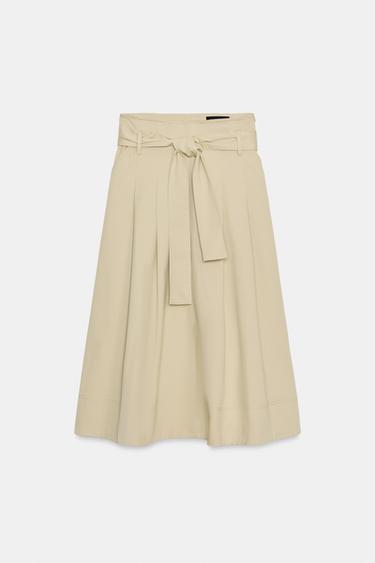 חצאית מידי עם חגורה ZW COLLECTION - חום בהיר של Zara