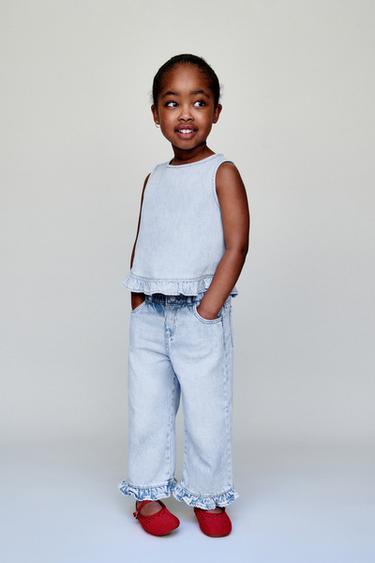 ДЖИНСЫ-КЮЛОТЫ С ВОЛАНАМИ — ГОЛУБОЙ от Zara