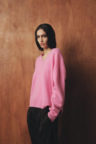 Zara OVERSIZED 100% WOOL JUMPER - Pink