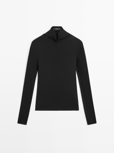 Camiseta manga larga lyocell lana - Negro de Zara