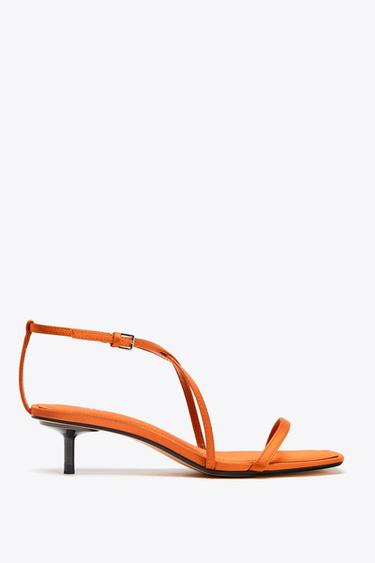 SATIN-EFFECT CROSSOVER STRAP SANDALS - Orange by Zara - Image 3