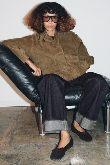 VELVET-EFFECT BALLERINAS WITH BOW - Grey by Zara - Image 0