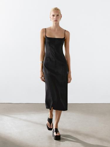 Zara Strappy linen midi dress - Black
