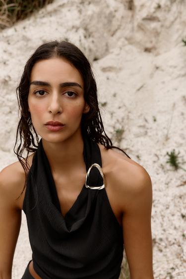 HALTER TOP WITH HARDWARE - Black by Zara - Image 1