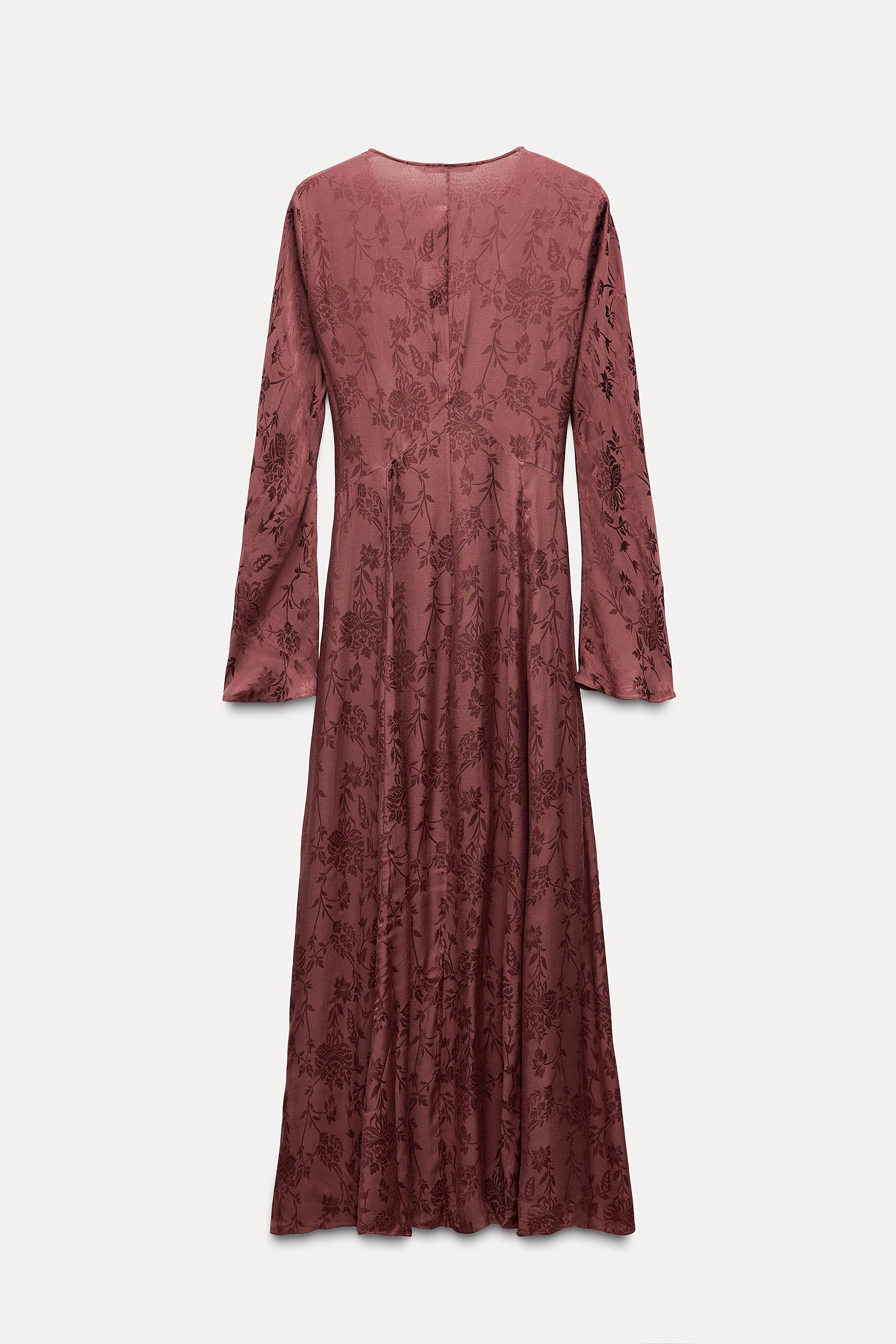 ZW COLLECTION 刺繍入りジャカードワンピース - ボルドー | ZARA