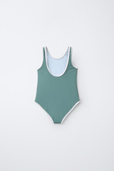 6-14 سنة/ ثوب سباحة ببييهات بلون متباين - أخضر /أزرق الخاص بـ Zara