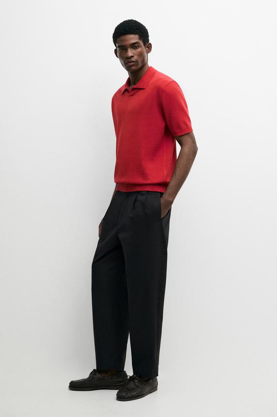 Cotton blend V-neck polo shirt from Zara - $90