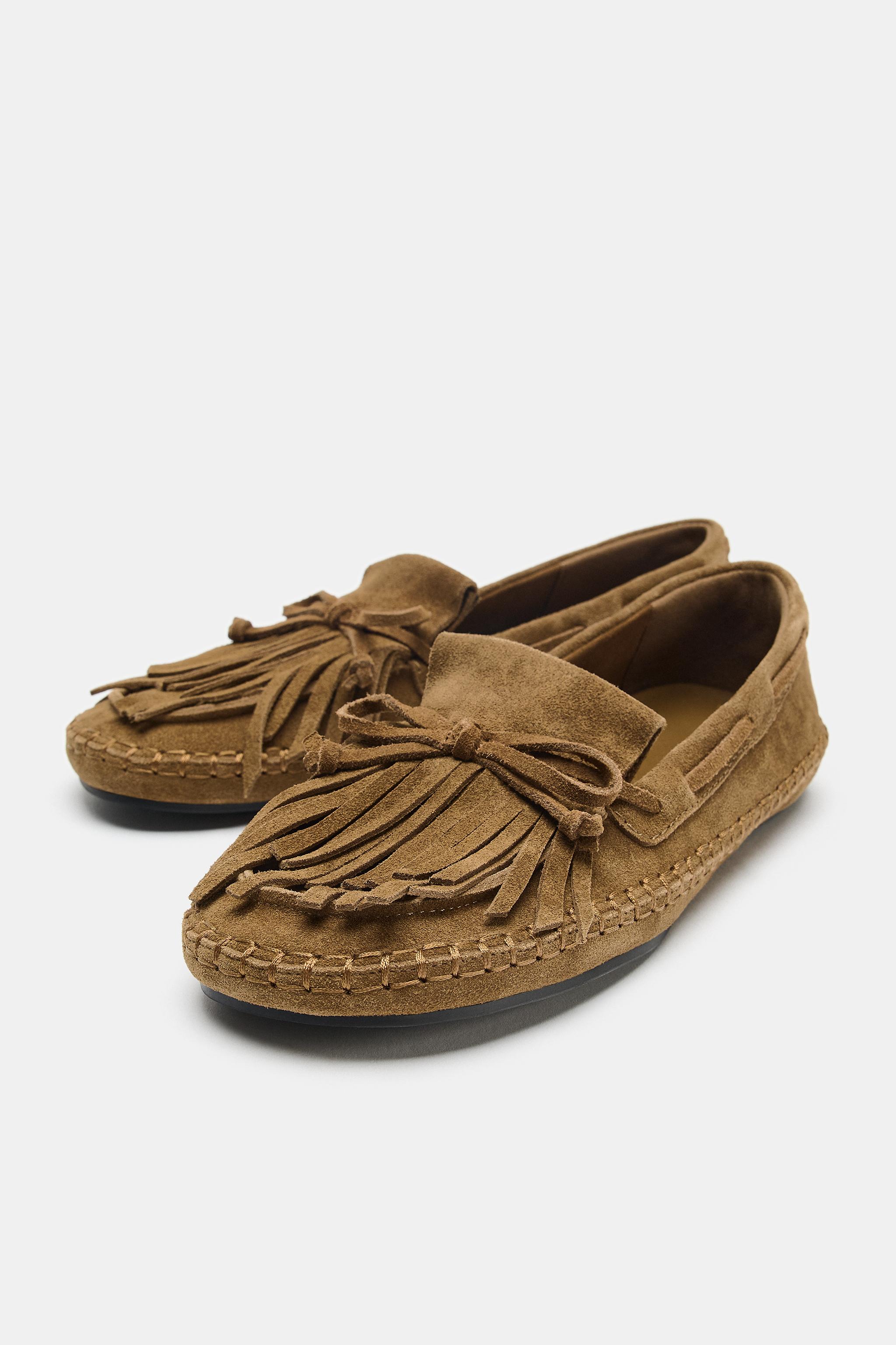 Женские туфли Zara FRINGED SUEDE LOAFERS — фото 4