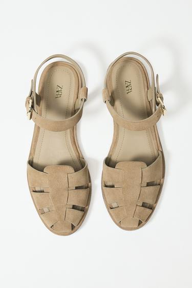 SPLIT SUEDE CAGE SANDALS - Sand Brown by Zara