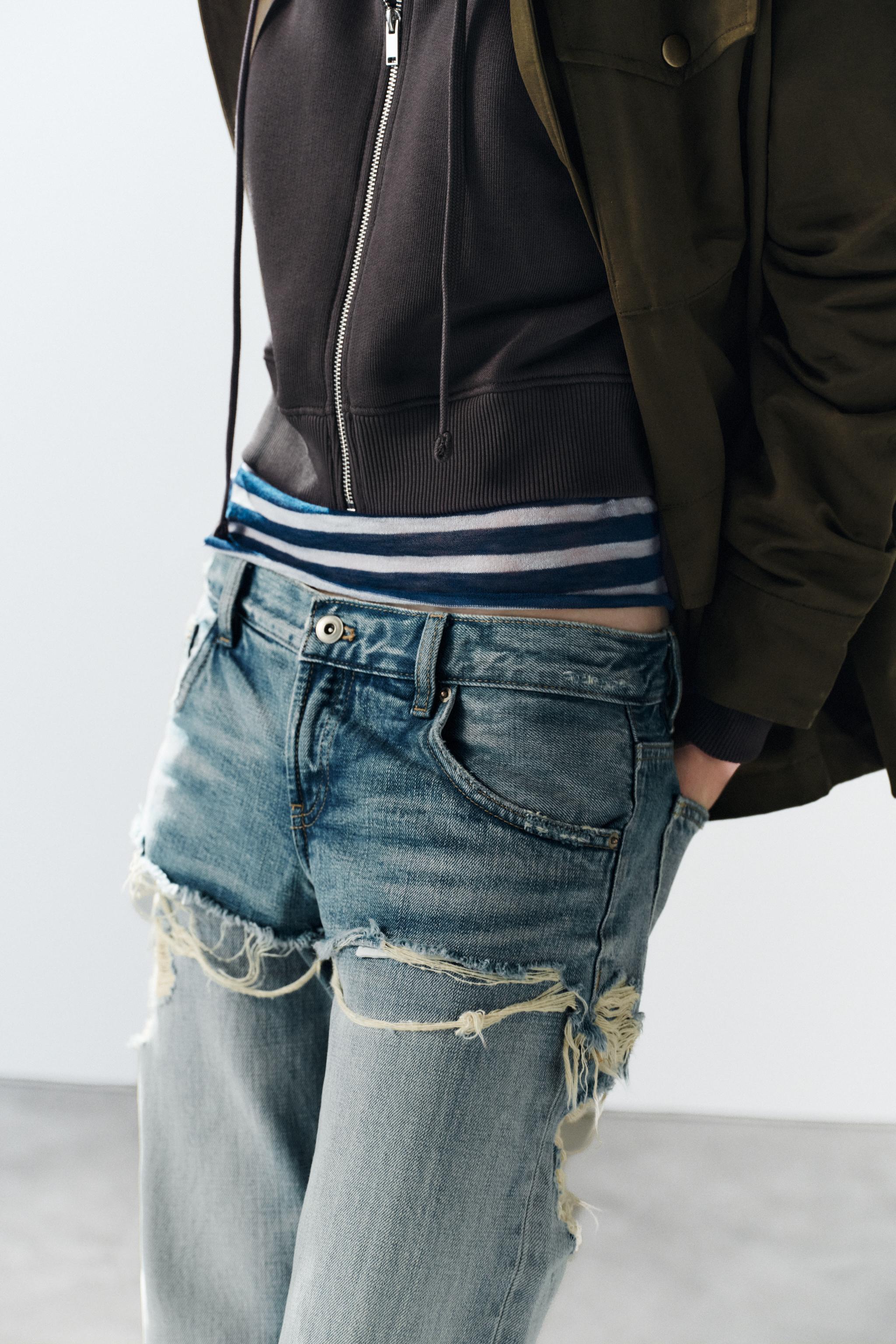 Zara Trf Düz Paça Çift Katman Efektli Düşük Bel Jean görsel 4