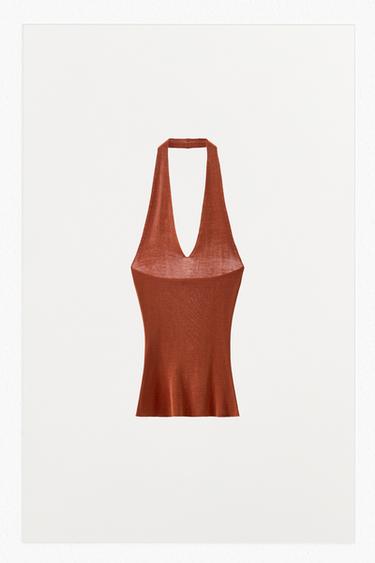 Zara 100% SILK SEAMLESS HALTER TOP - Reddish