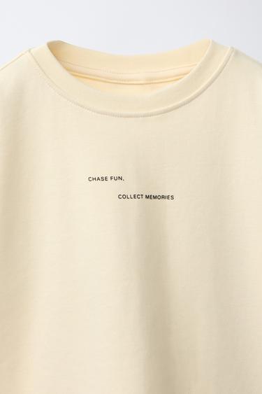 T-SHIRT EN INTERLOCK À INSCRIPTIONS - Jaune pastel de Zara - Image 2