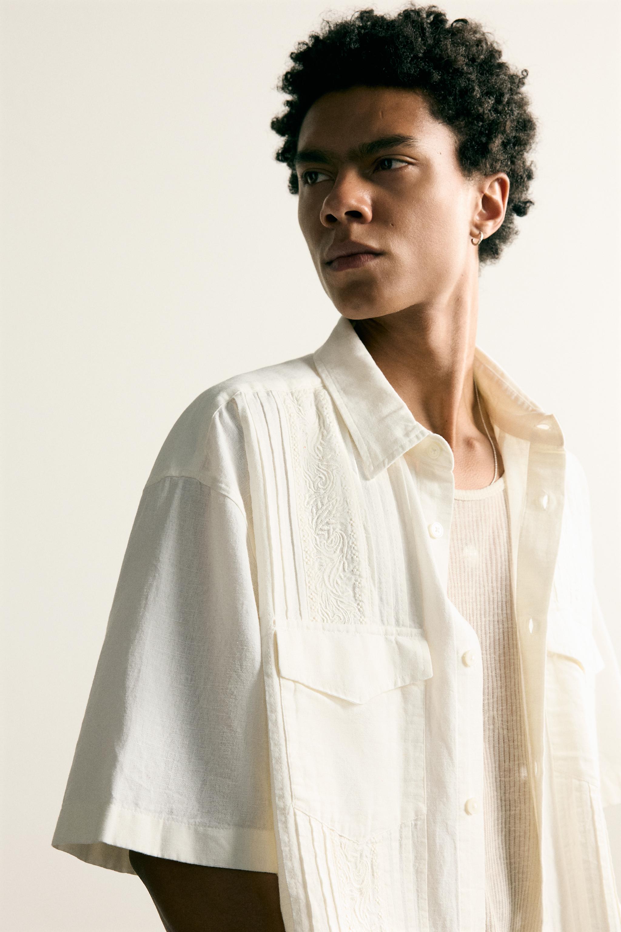 RELAXED FIT EMBROIDERED PLEAT SHIRT