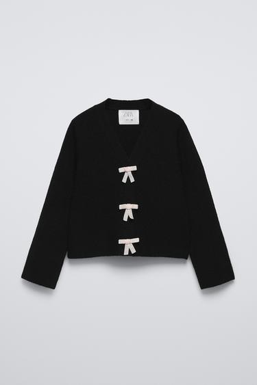 KNIT JACKET WITH BOWS - Black by Zara
