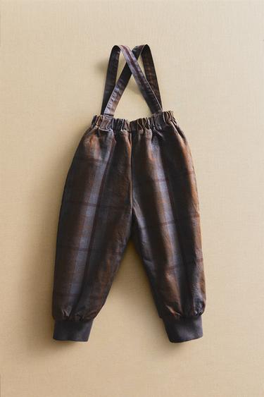 CHILDREN'S TARTAN CHECK DUNGAREES - Brown-Blue by Zara - Image 4