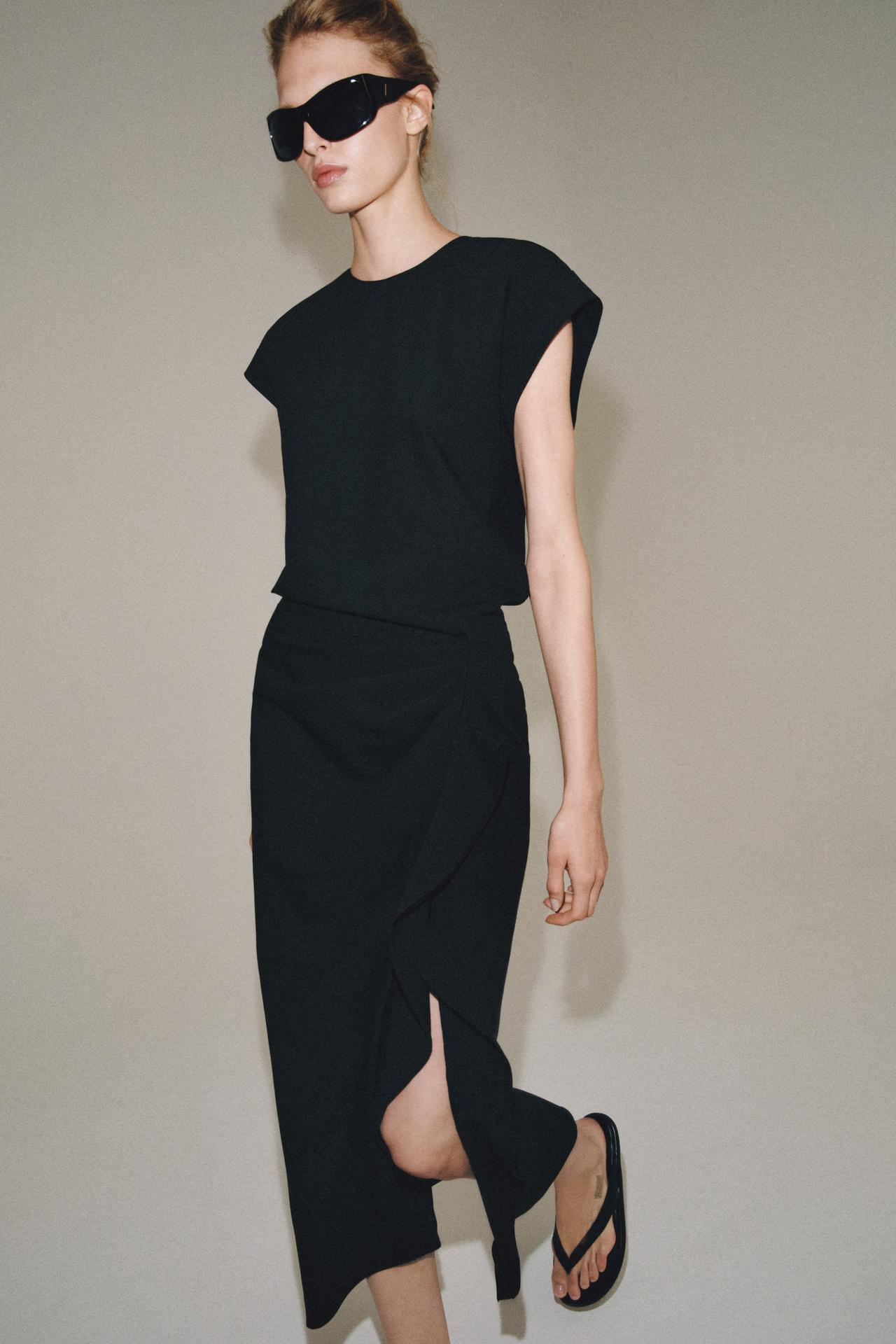 ZW COLLECTION DRAPED MIDI DRESS — Black