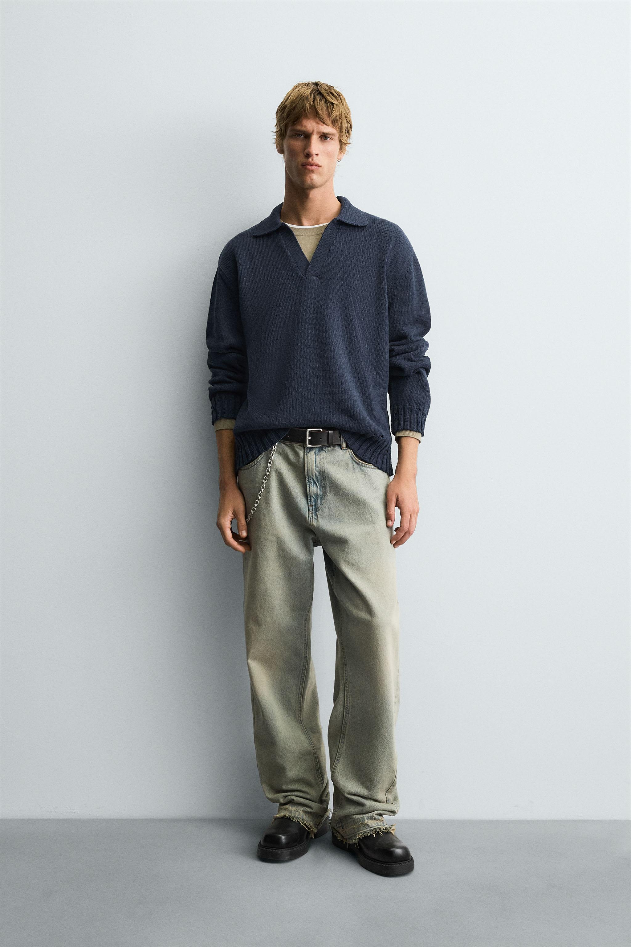 ZARA コンビニットポロシャツ ライトグレー ポロシャツ プレーン