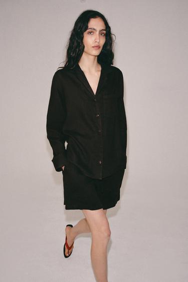 ZW COLLECTION LINEN SHIRT WITH POCKET - Brown by Zara