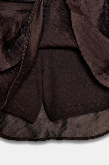 Zara BELTED RUFFLE SKORT - Dark maroon