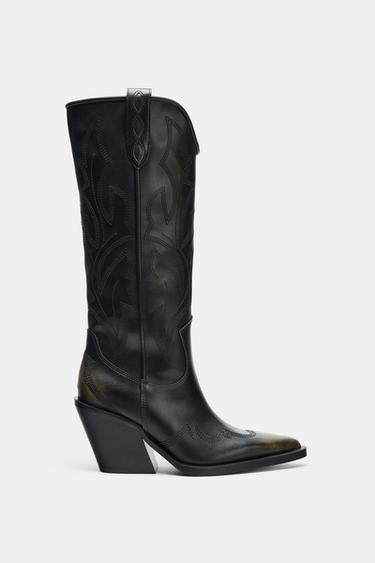 BOTA COWBOY BORDADOS - Negro de Zara