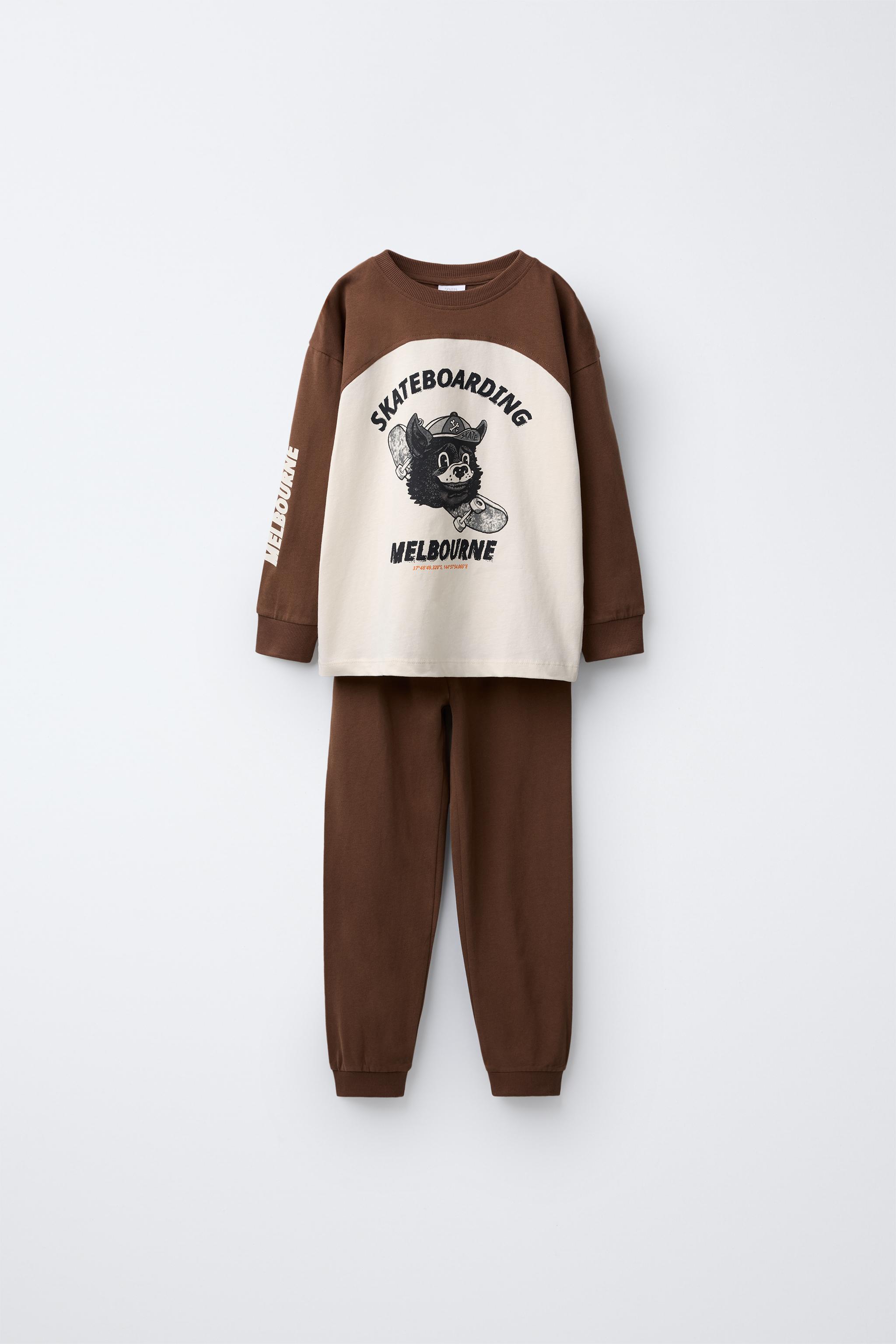 【セール】 6～14歳/スケート柄パジャマ - ブラウン | ZARA Japan / 日本 下着・アンダーウェア