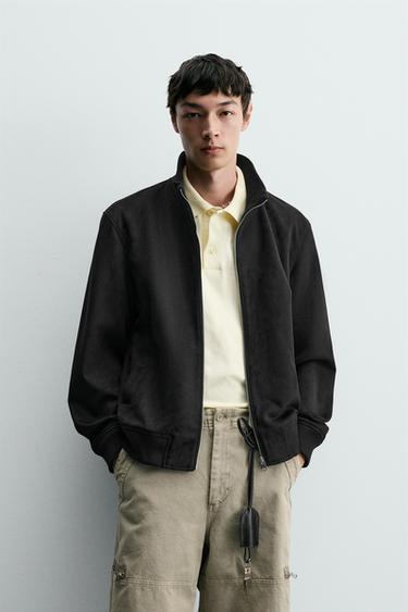 레귤러 핏 페이크 스웨이드 효과 점퍼 - Zara 블랙