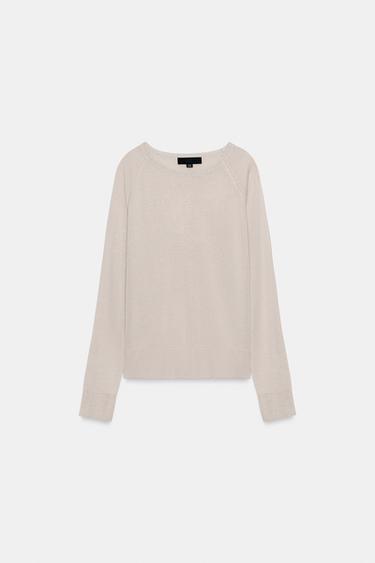 KNIT JUMPER WITH SHINY NECK - Grey / Natural by Zara