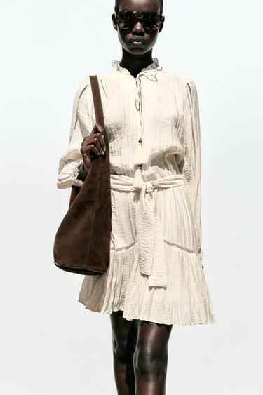 CRINKLED MINI DRESS - Beige by Zara - Image 1