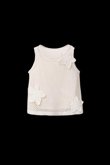 HÄKEL-T-SHIRT MIT BLUMEN-APPLIKATION - Cremefarben von Zara - Bild 0