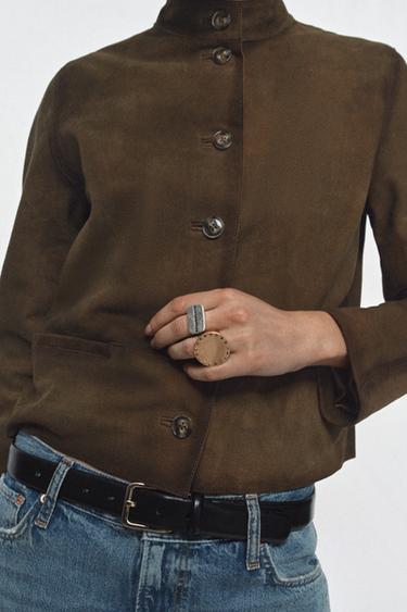 Zara 100% LEATHER BELT WITH SQUARE BUCKLE - Black