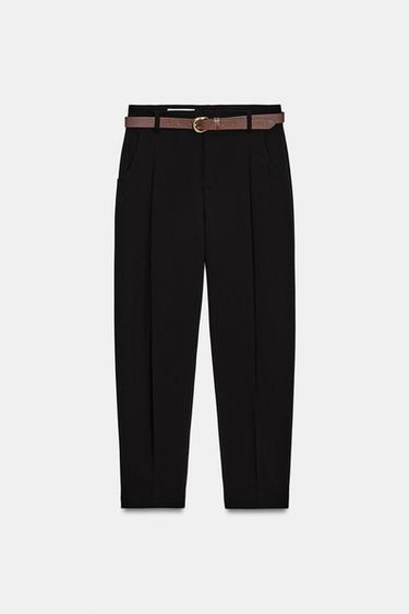 Zara BELTED PLEATED PANTS - Black