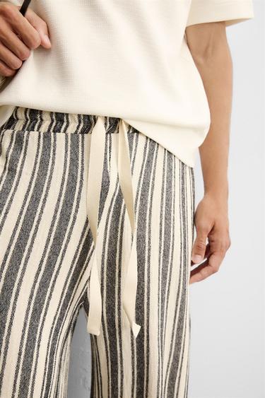 STRIPED JACQUARD TROUSERS - White / Navy by Zara - Image 5