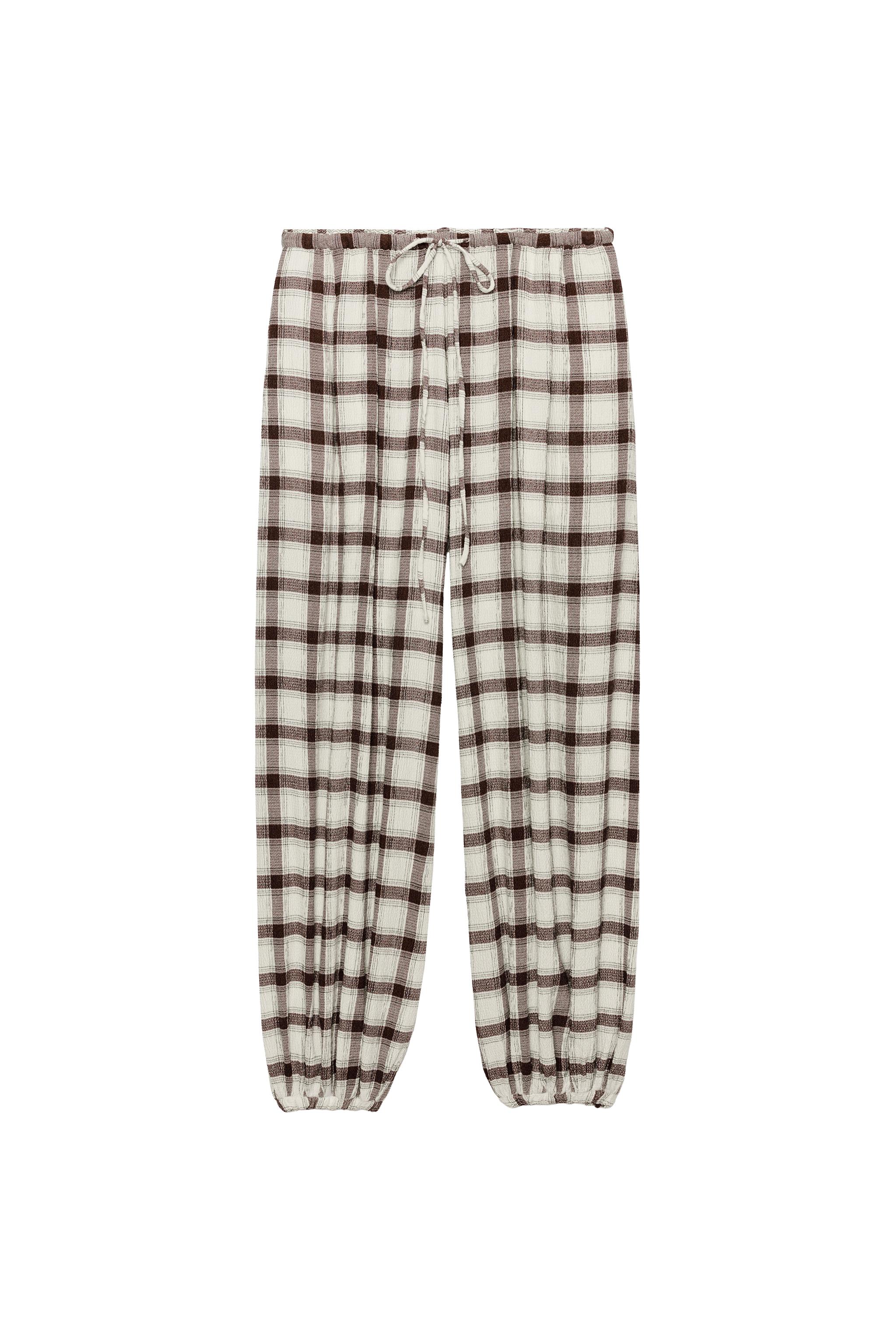 ZW COLLECTION CHECK SAROUEL TROUSERS - Brown / Ecru | ZARA South