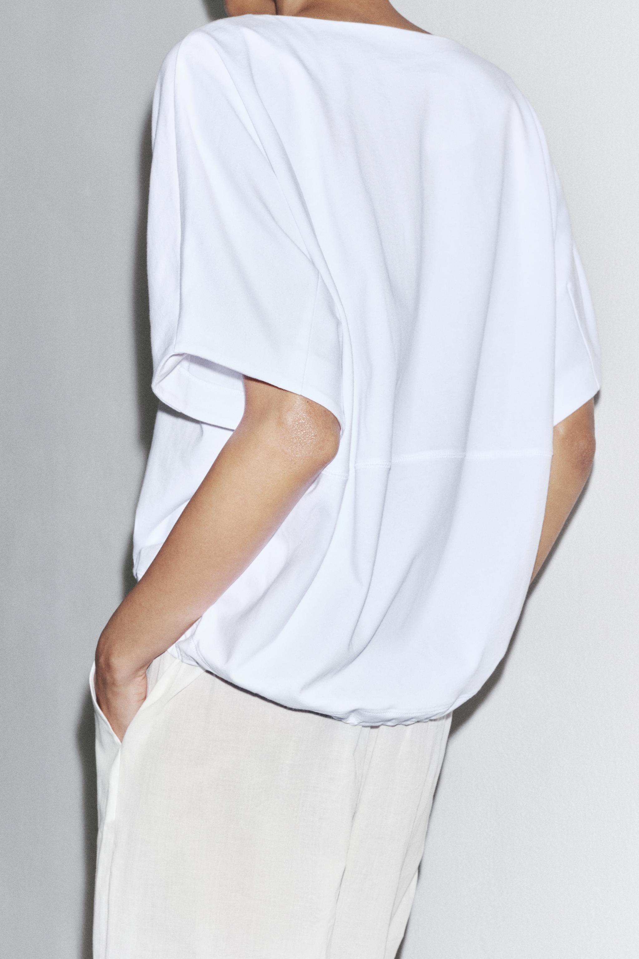 GATHERED COTTON T-SHIRT - White | ZARA United States