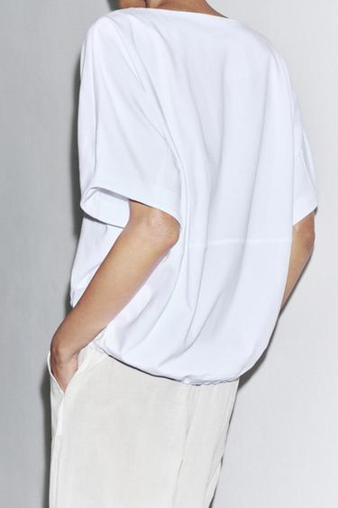 COTTON T-SHIRT WITH TIES - White by Zara
