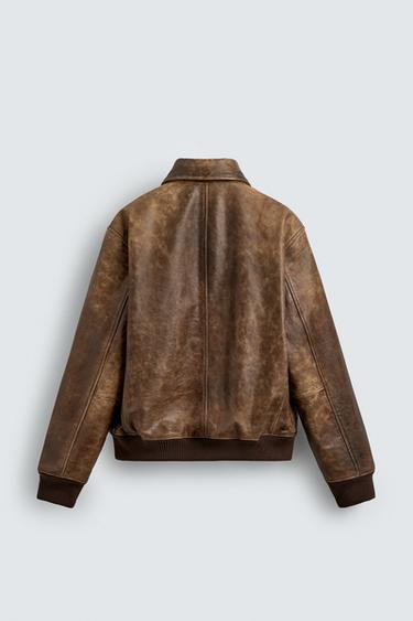 BLOUSON EN CUIR EFFET VINTAGE - Tabac de Zara - Image 7