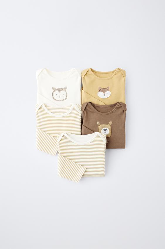 PACK CINCO BODIES ESTAMPADO RAYAS - Tostado de Zara - Imagen 0