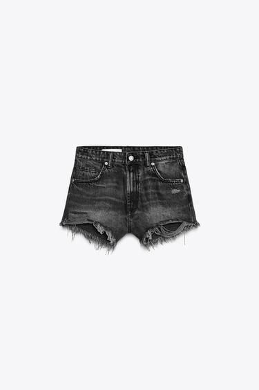 SHORTS DENIM TRF TIRO ALTO ROTOS - Negro de Zara - Imagen 0