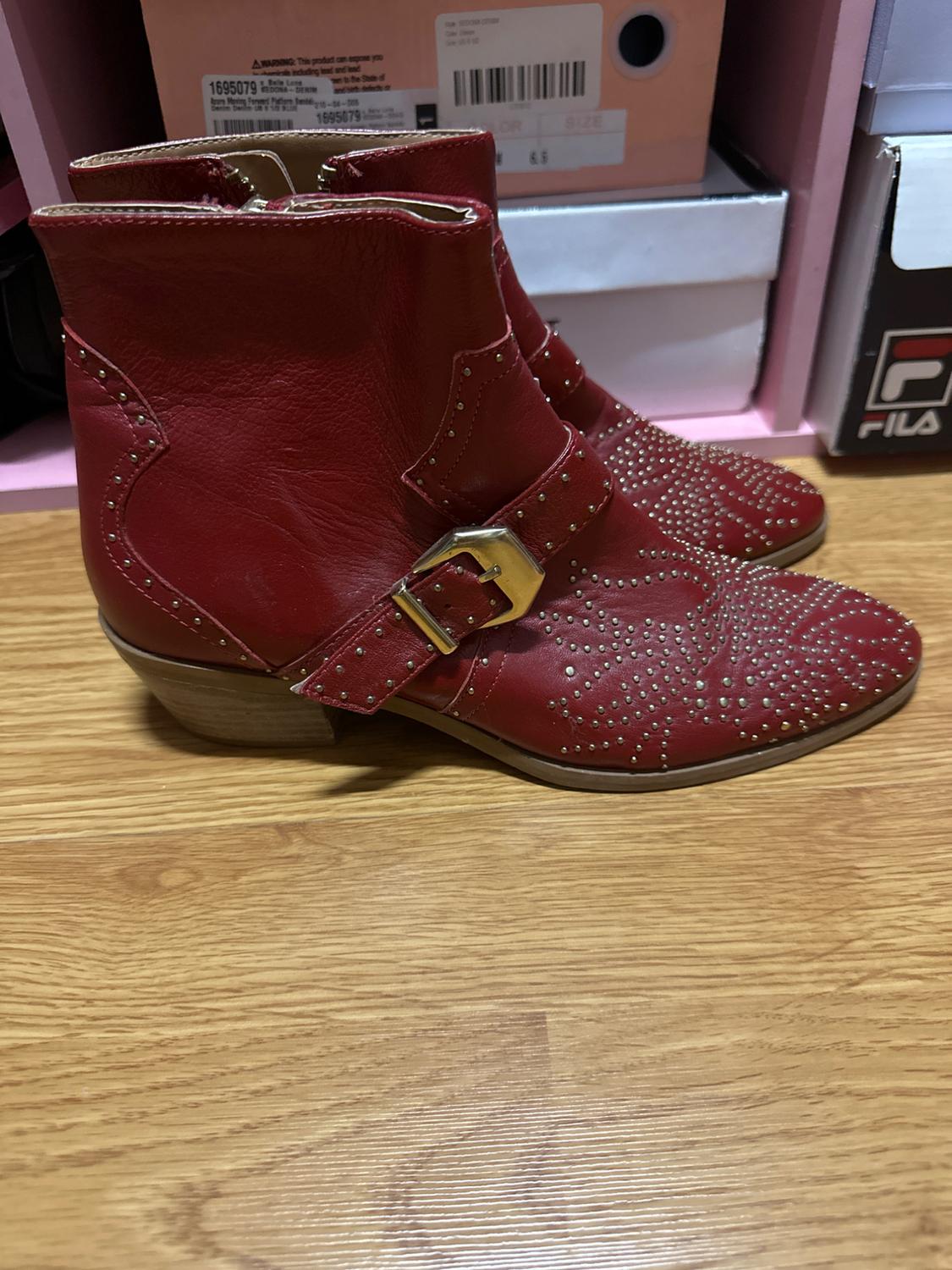 LEATHER RED WINE COWBOY BOOTIES - Image 2
