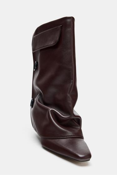 BOTTINES À TALONS EN CUIR ET LEGGINGS - Bordeaux de Zara - Image 6